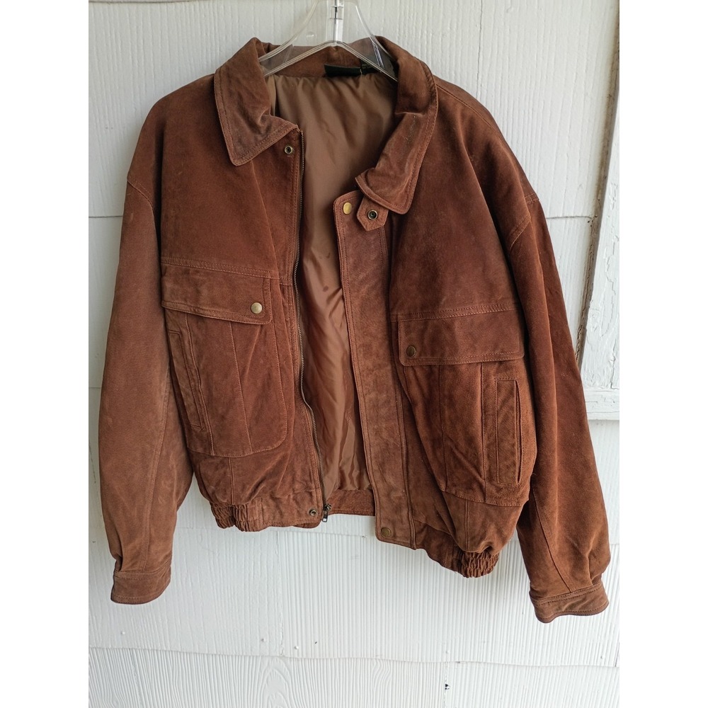 Stefano Brown Leather Suede Bomber Jacket Large Motorcycle